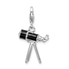 Amore La Vita Sterling Silver Rhodium-plated Polished 3-D Enameled Crystal from Crystal Telescope Charm with Fancy Lobster Clasp