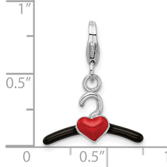 Amore La Vita Sterling Silver Rhodium-plated Polished 3-D Black and Red Enameled Heart Hanger Charm with Fancy Lobster Clasp