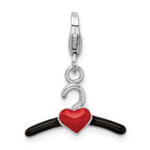 Amore La Vita Sterling Silver Rhodium-plated Polished 3-D Black and Red Enameled Heart Hanger Charm with Fancy Lobster Clasp