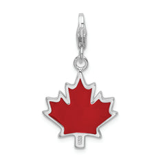 SS RH 3D Enameled I Love CAN Maple Leaf With Lobster Clasp Charm