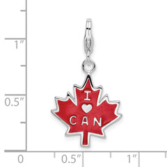 SS RH 3D Enameled I Love CAN Maple Leaf With Lobster Clasp Charm