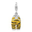 Sterling Silver 3-D Polished CZ Yellow/Black Enamel Tiger Pants Charm w/ Lobster Clasp