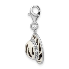 Amore La Vita Sterling Silver Rhodium-plated Polished 3-D CZ Enameled Zebra Hat Charm with Fancy Lobster Clasp