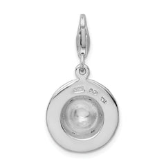 Amore La Vita Sterling Silver Rhodium-plated Polished 3-D CZ Enameled Zebra Hat Charm with Fancy Lobster Clasp