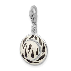 Amore La Vita Sterling Silver Rhodium-plated Polished 3-D CZ Enameled Zebra Hat Charm with Fancy Lobster Clasp