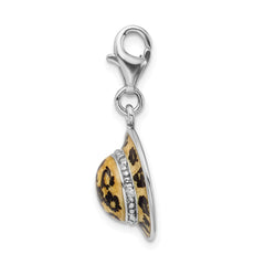 Sterling Silver Click-on CZ Enamel Leopard Hat Charm
