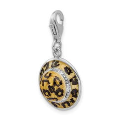 Sterling Silver Click-on CZ Enamel Leopard Hat Charm