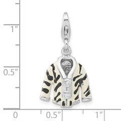 Sterling Silver Click-on CZ Enamel Zebra Jacket Charm