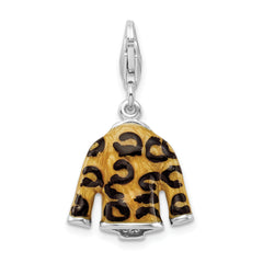 Amore La Vita Sterling Silver Rhodium-plated Polished 3-D CZ Enameled Leopard Jacket Charm with Fancy Lobster Clasp