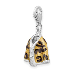 Amore La Vita Sterling Silver Rhodium-plated Polished 3-D CZ Enameled Leopard Jacket Charm with Fancy Lobster Clasp