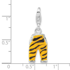 Sterling Silver Click-on CZ Enamel Tiger Pants Charm