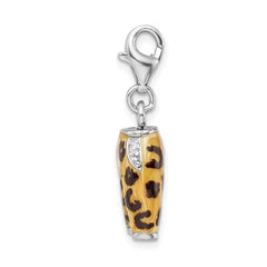 Sterling Silver Click-on CZ Enamel Leopard Pants Charm