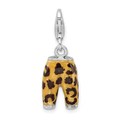 Sterling Silver Click-on CZ Enamel Leopard Pants Charm