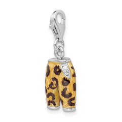 Sterling Silver Click-on CZ Enamel Leopard Pants Charm