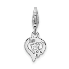 Amore La Vita Sterling Silver Rhodium-plated Polished CZ Heart Charm with Fancy Lobster Clasp