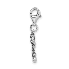 Amore La Vita Sterling Silver Rhodium-plated Polished 3-D Antiqued Palm Tree Charm with Fancy Lobster Clasp