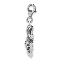 Sterling Silver 3-D Antiqued Skier w/Lobster Clasp Charm