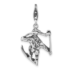 Sterling Silver 3-D Antiqued Skier w/Lobster Clasp Charm