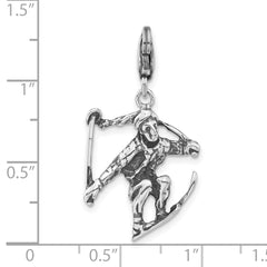 Sterling Silver 3-D Antiqued Skier w/Lobster Clasp Charm