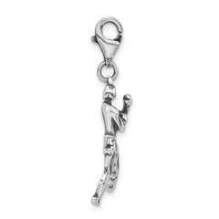 Sterling Silver 3-D Polished & Antiqued Boxer With Lobster Clasp Charm