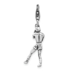 Sterling Silver 3-D Polished & Antiqued Boxer With Lobster Clasp Charm