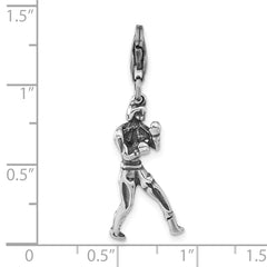 Sterling Silver 3-D Polished & Antiqued Boxer With Lobster Clasp Charm