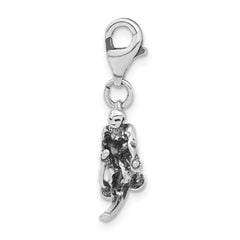 Sterling Silver 3-D Polished & Antiqued Skier With Lobster Clasp Charm
