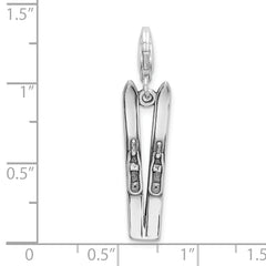 Amore La Vita Sterling Silver Rhodium-plated Polished 3-D Antiqued Skis Charm with Fancy Lobster Clasp