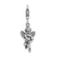 Amore La Vita Sterling Silver Rhodium-plated Polished 3-D Antiqued Angel with Harp Charm with Fancy Lobster Clasp