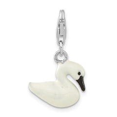 Sterling Silver Enamel Swan w/Lobster Clasp Charm