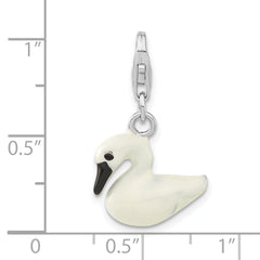 Sterling Silver Enamel Swan w/Lobster Clasp Charm