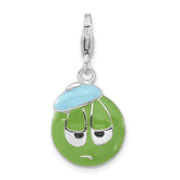 Sterling Silver Enameled 3-D Sad Face w/ Lobster Clasp Charm
