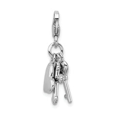 Amore La Vita Sterling Silver Rhodium-plated Polished Heart Cross and Key with Crystal From Crystal Charm with Fancy Lobster Clasp