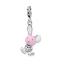 Amore La Vita Sterling Silver Rhodium-plated Polished 3-D Enameled Bunny Charm with Fancy Lobster Clasp