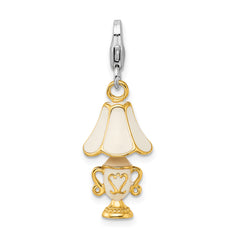 Amore La Vita Sterling Silver Rhodium-plated and Gold-plated Polished 3-D Enameled Lamp Charm with Fancy Lobster Clasp