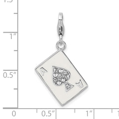 Amore La Vita Sterling Silver Rhodium-plated Polished 3-D Enameled Crystal Ace Charm with Fancy Lobster Clasp