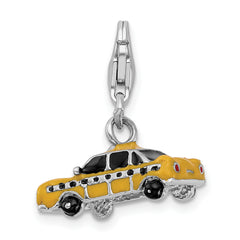 Amore La Vita Sterling Silver Rhodium-plated Polished 3-D Enameled Taxi Cab Charm with Fancy Lobster Clasp