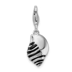 Amore La Vita Sterling Silver Rhodium-plated Polished 3-D Enameled Shell Charm with Fancy Lobster Clasp