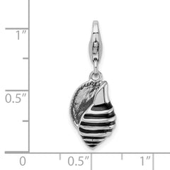 Amore La Vita Sterling Silver Rhodium-plated Polished 3-D Enameled Shell Charm with Fancy Lobster Clasp