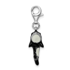 Amore La Vita Sterling Silver Rhodium-plated Polished 3-D Enameled Orca Whale Charm with Fancy Lobster Clasp