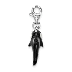 Amore La Vita Sterling Silver Rhodium-plated Polished 3-D Enameled Orca Whale Charm with Fancy Lobster Clasp