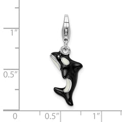 Amore La Vita Sterling Silver Rhodium-plated Polished 3-D Enameled Orca Whale Charm with Fancy Lobster Clasp