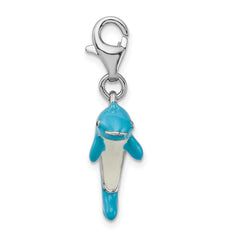 Amore La Vita Sterling Silver Rhodium-plated Polished 3-D Enameled Dolphin Charm with Fancy Lobster Clasp