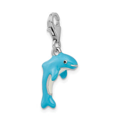 Amore La Vita Sterling Silver Rhodium-plated Polished 3-D Enameled Dolphin Charm with Fancy Lobster Clasp