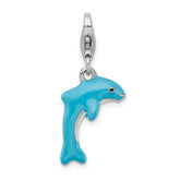 Amore La Vita Sterling Silver Rhodium-plated Polished 3-D Enameled Dolphin Charm with Fancy Lobster Clasp