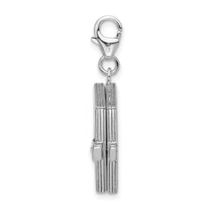 Amore La Vita Sterling Silver Rhodium-plated Polished 3-D Moveable Crystal From Crystal Enameled 3-D Note Book Charm with Fancy Lobster Clasp