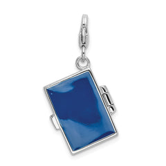 Amore La Vita Sterling Silver Rhodium-plated Polished 3-D Moveable Crystal From Crystal Enameled 3-D Note Book Charm with Fancy Lobster Clasp