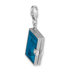 Amore La Vita Sterling Silver Rhodium-plated Polished 3-D Moveable Crystal From Crystal Enameled 3-D Note Book Charm with Fancy Lobster Clasp