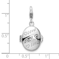 Sterling Silver 3-D Enameled LOVE Heart Charm with Lobster Clasp