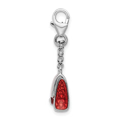 Amore La Vita Sterling Silver Rhodium-plated Polished 3-D Enameled with Swarovski Crystal Purse Charm with Fancy Lobster Clasp